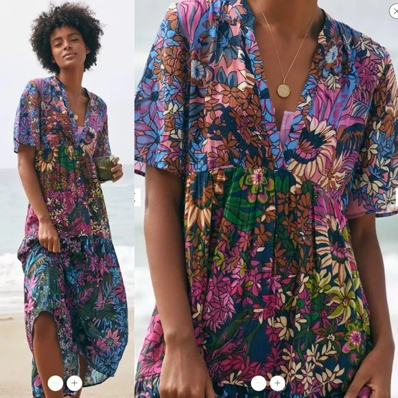 EUC Anthropologie The Kallie Flowy Maxi Dress Printed Edition Size 3X Boho - Picture 6 of 12